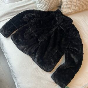 Ambiance Womens Black Full Zip Faux Fur Jacket Size Medium